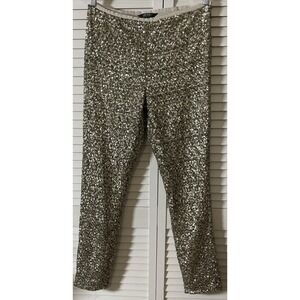 Lauren Ralph Lauren Gold Sequined Side Zip Skinny Pants Women's Size 6 NWT 30x29